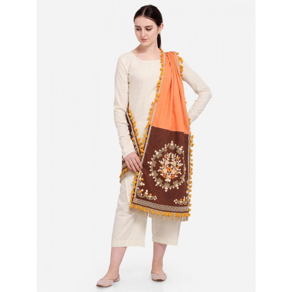 Generic Women's Cotton Embroidered Dupatta (Peach, Length: 1.5 to 2 Mtr)