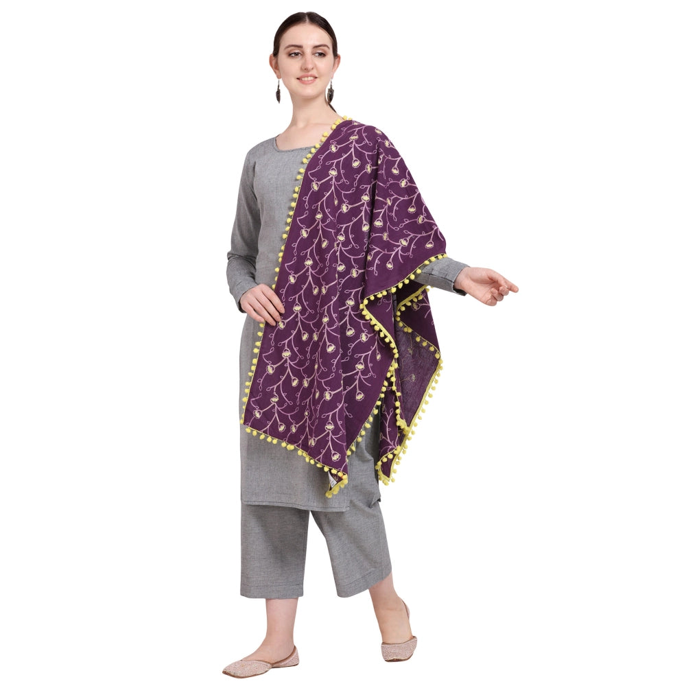 Generic Women's Cotton Embroidered Dupatta (Purple, Length: 0.5 to 1 Mtr)