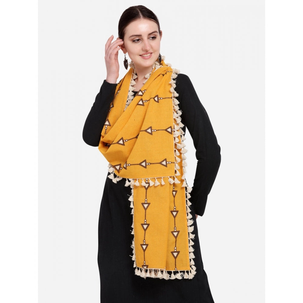 Generic Women's Cotton Embroidered Dupatta (Mustuard, Length: 0.5 to 1 Mtr)