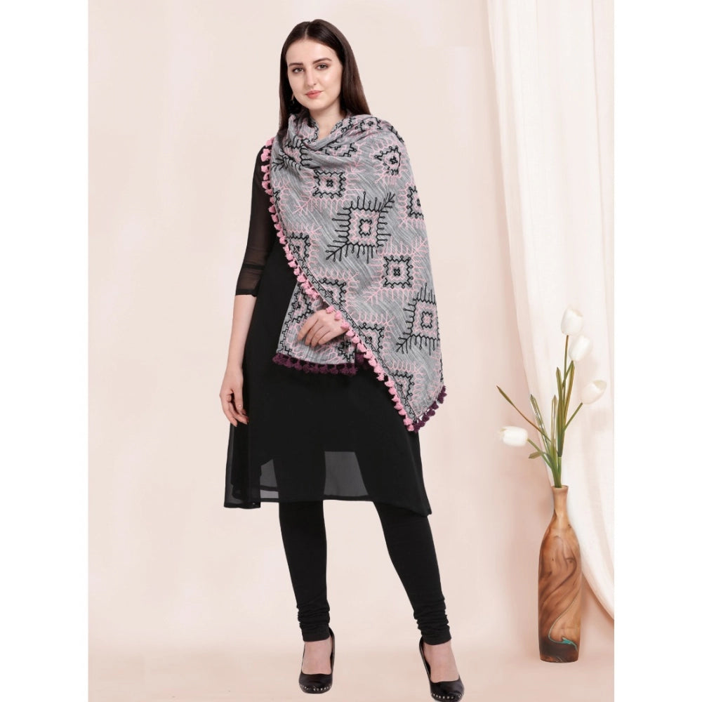 Generic Women's Cotton Embroidered Dupatta (Gray, Length: 0.5 to 1 Mtr)