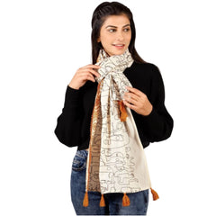 Generic Women's Cotton Opaque Stole (Offwhite , Length: 1.5 to 2 Mtr)