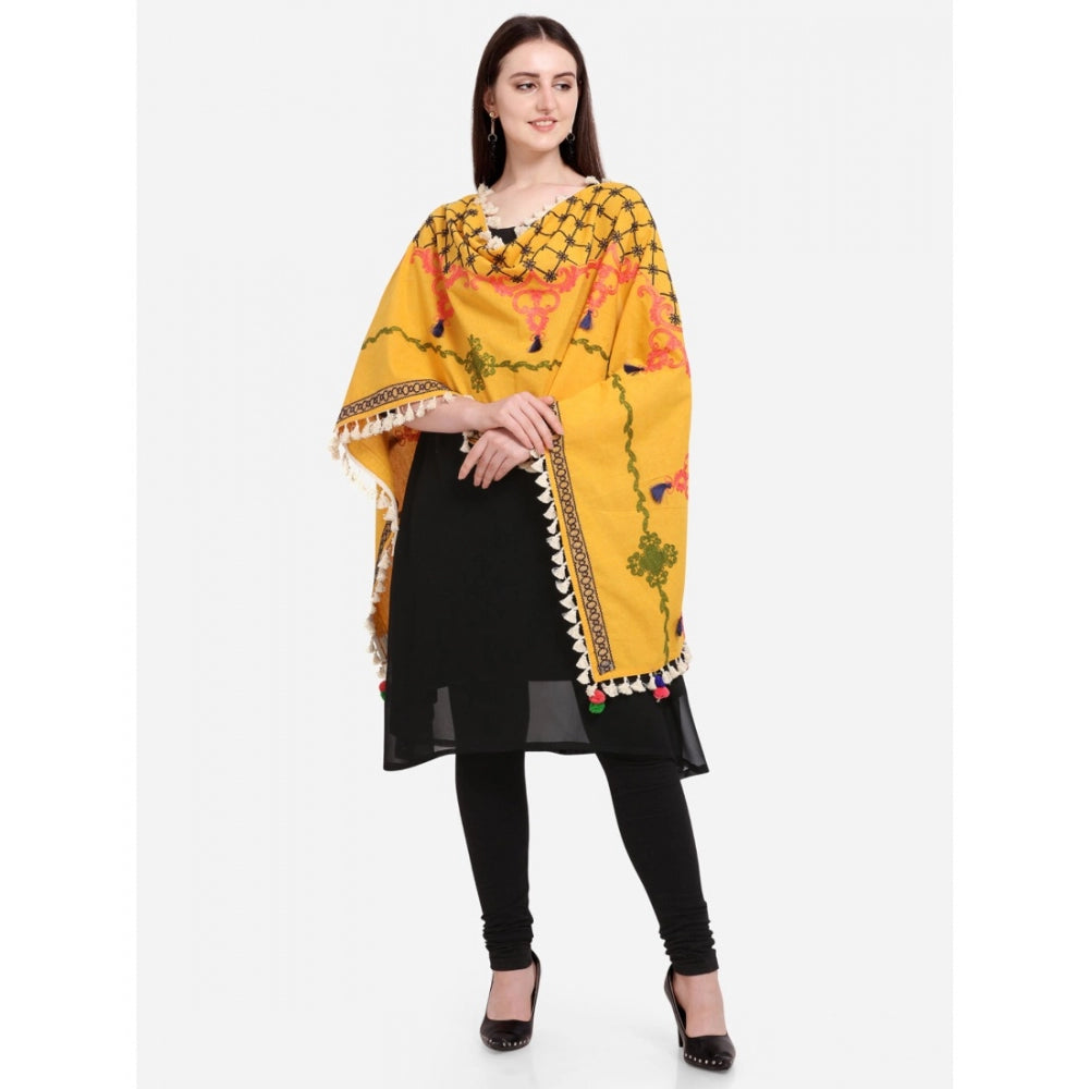 Generic Women's Cotton Embroidered Dupatta (Mustuard, Length: 1.5 to 2 Mtr)