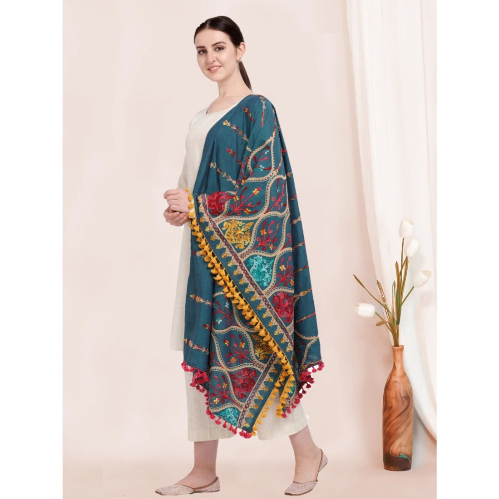 Generic Women's Cotton Embroidered Dupatta (Turquoise, Length: 0.5 to 1 Mtr)