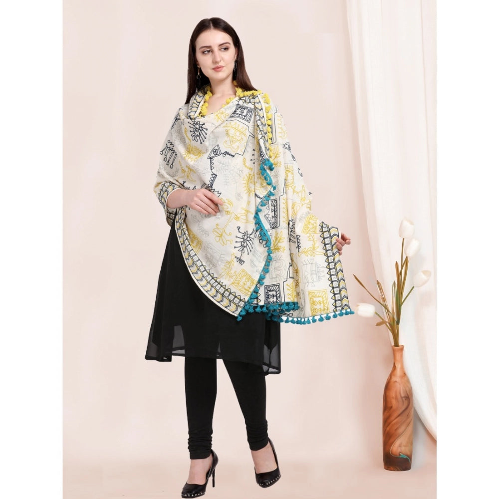 Generic Women's Cotton Embroidered Dupatta (Off White, Length: 0.5 to 1 Mtr)