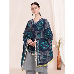 Generic Women's Cotton Embroidered Dupatta (Navyblue, Length: 0.5 to 1 Mtr)