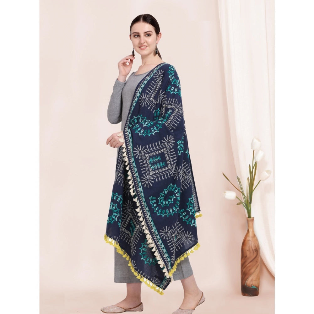 Generic Women's Cotton Embroidered Dupatta (Navyblue, Length: 0.5 to 1 Mtr)