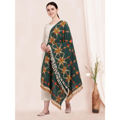 Generic Women's Cotton Embroidered Dupatta (Green, Length: 0.5 to 1 Mtr)