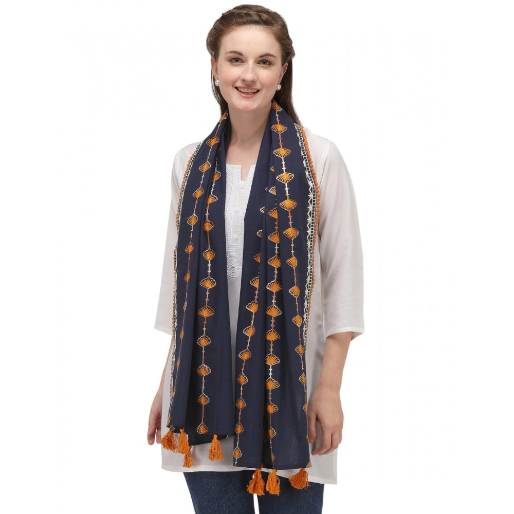 Generic Women's Cotton Opaque Stole (Navy Blue , Length: 1.5 to 2 Mtr)