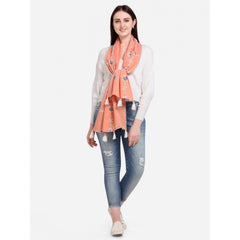 Generic Women's Cotton Opaque Stole (Peach, Length: 1.5 to 2 Mtr)