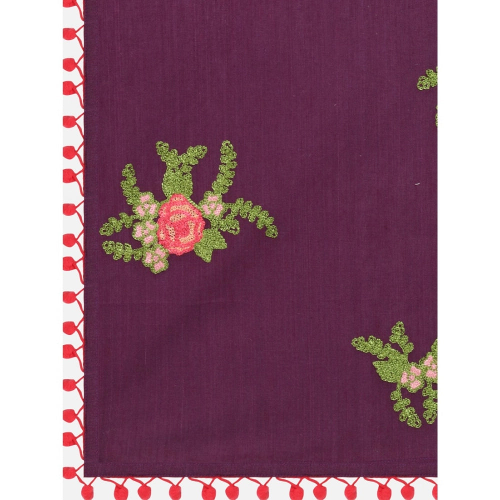 Generic Women's Cotton Embroidered Dupatta (Purple, Length: 0.5 to 1 Mtr)