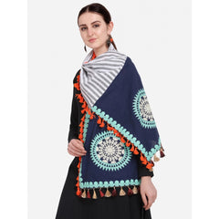 Generic Women's Cotton Embroidered Dupatta (Navyblue, Length: 0.5 to 1 Mtr)