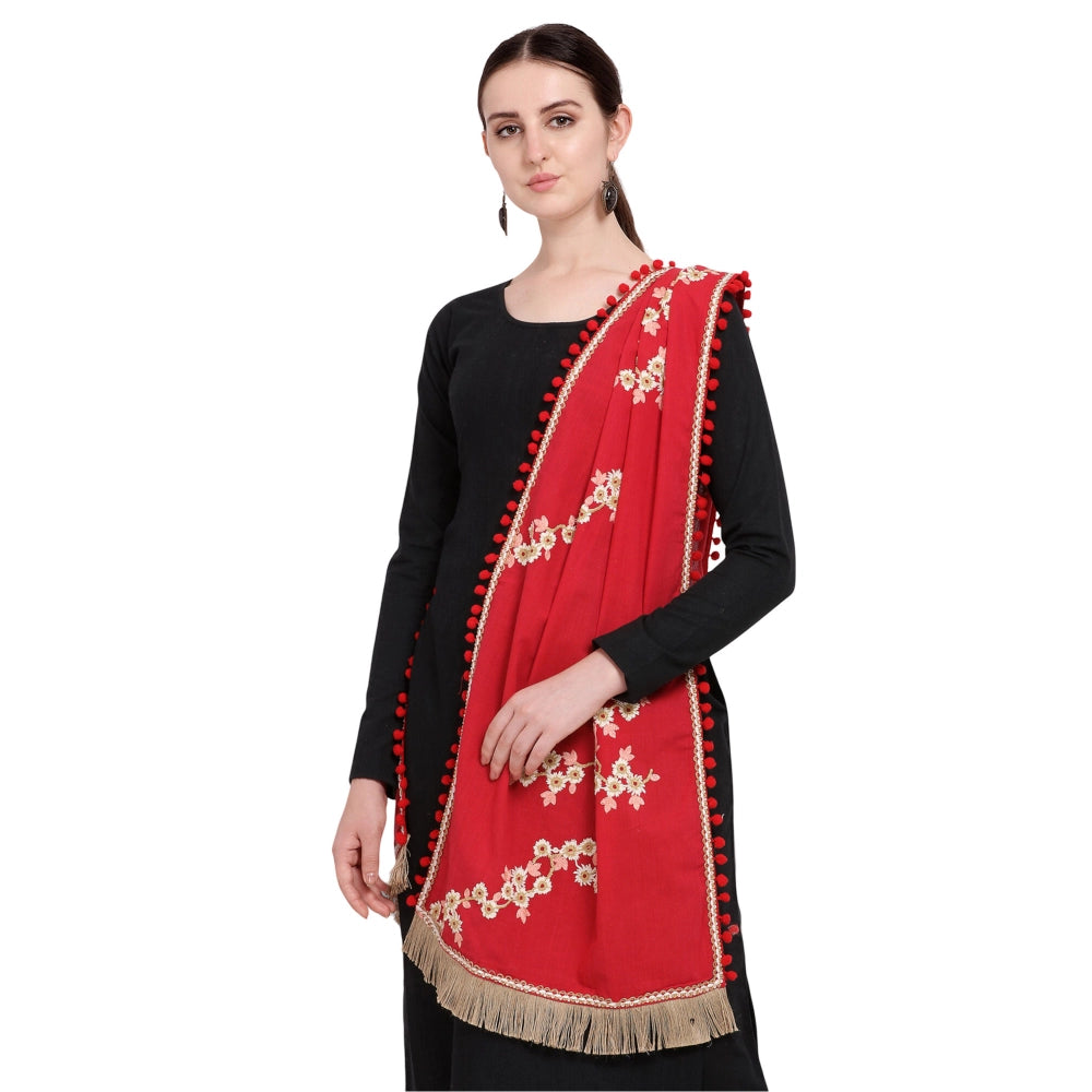 Generic Women's Cotton Embroidered Dupatta (Red, Length: 0.5 to 1 Mtr)