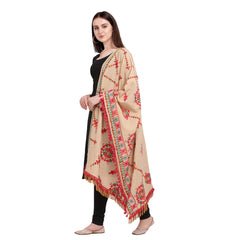 Generic Women's Cotton Embroidered Dupatta (Beige, Length: 0.5 to 1 Mtr)