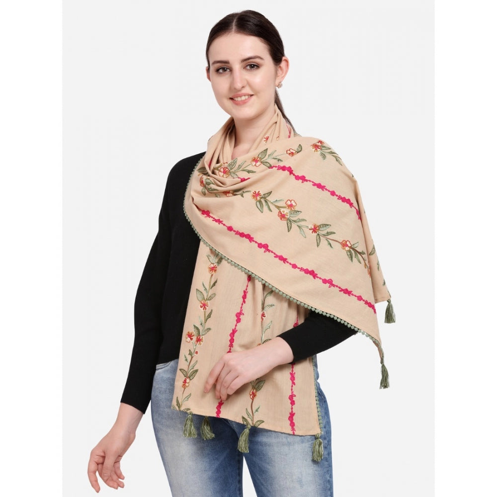 Generic Women's Cotton Opaque Stole (Beige, Length: 1.5 to 2 Mtr)