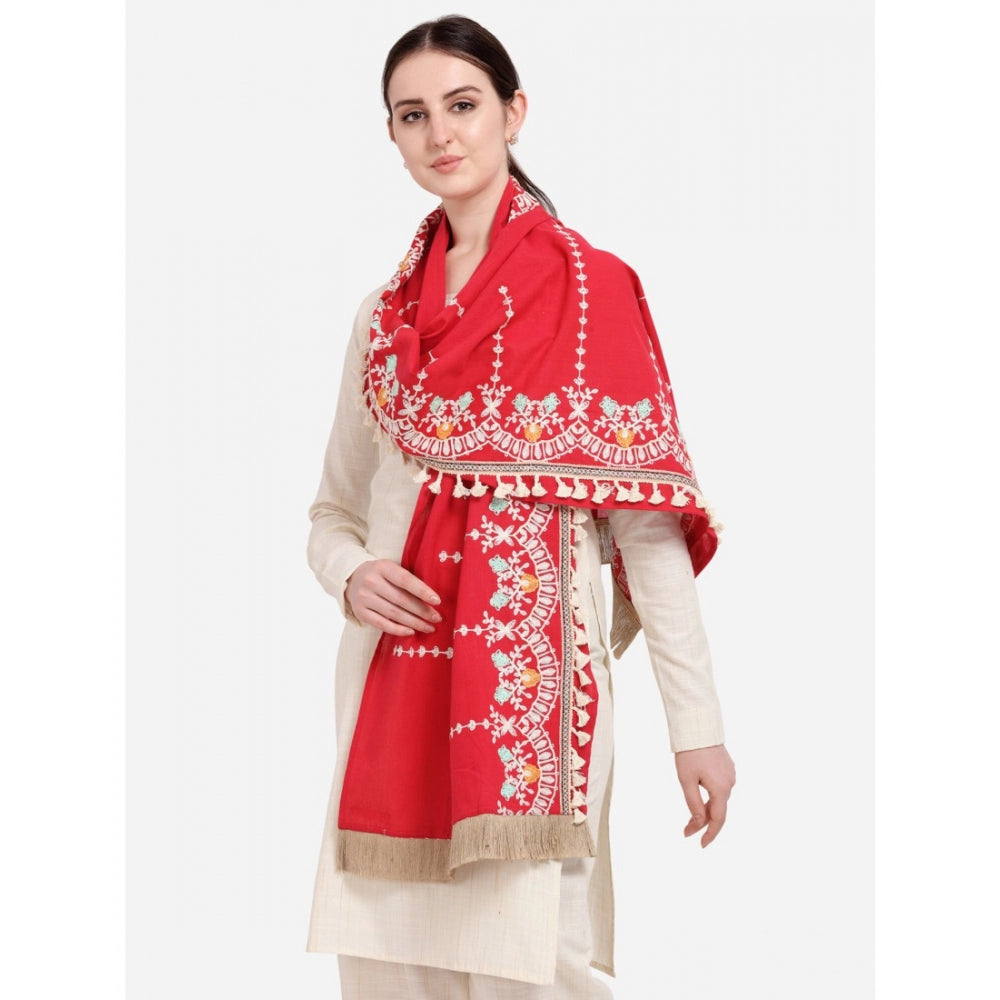 Generic Women's Cotton Embroidered Dupatta (Red, Length: 1.5 to 2 Mtr)