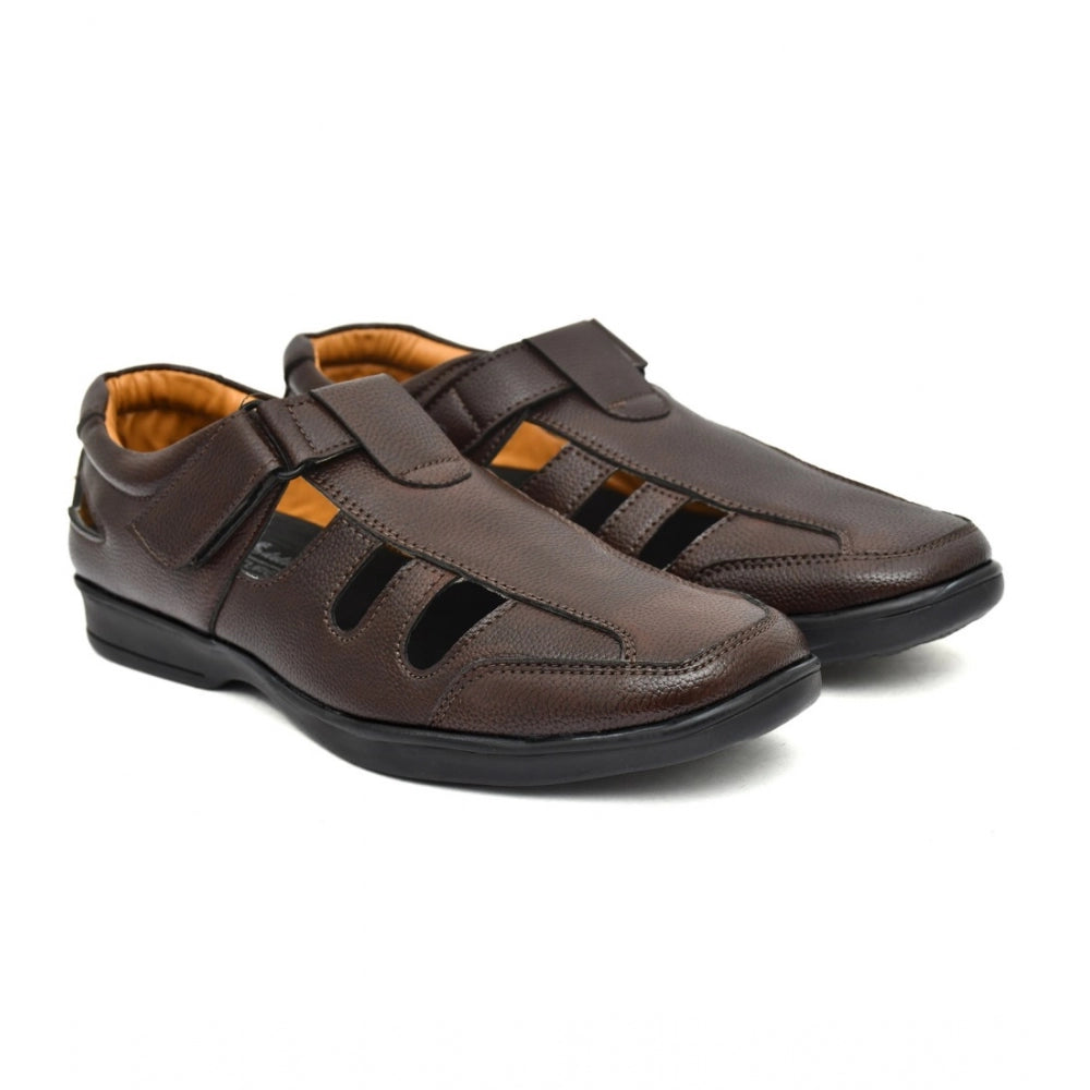 Generic Men's Leather Solid Roman Sandel (Brown)