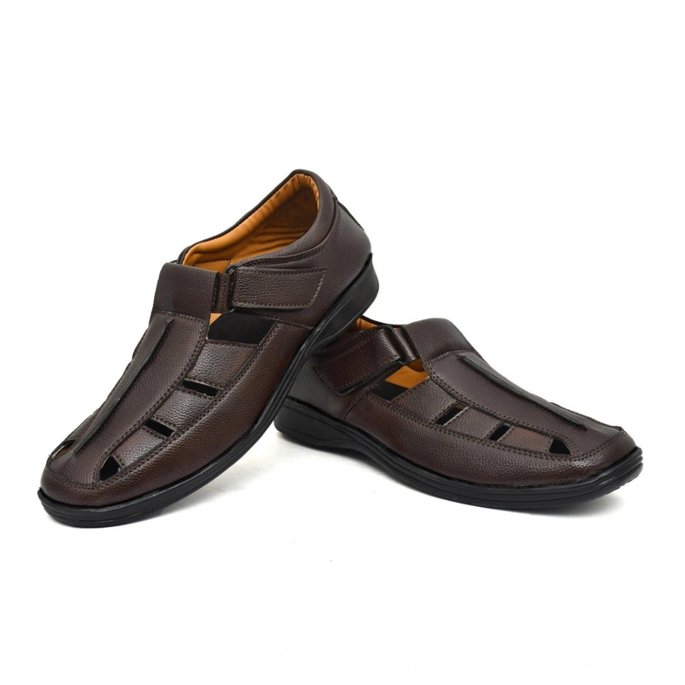 Generic Men's Leather Solid Roman Sandel (Brown)