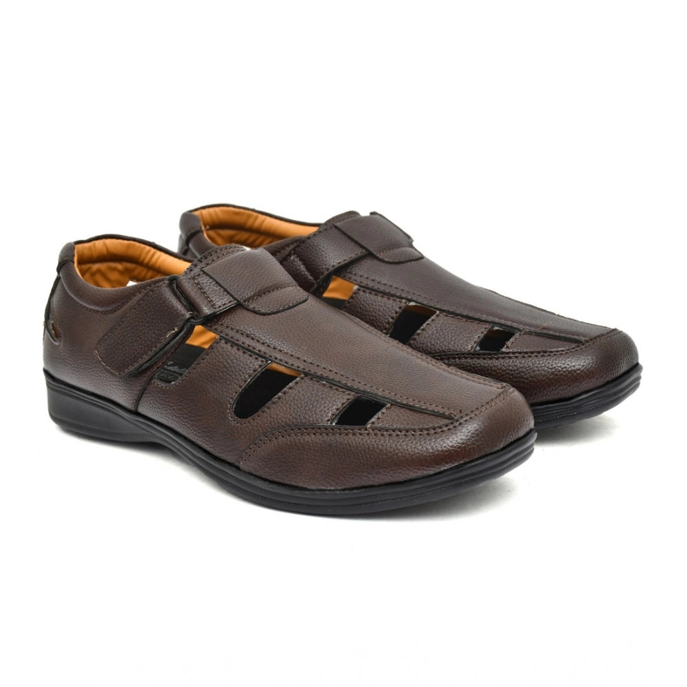 Generic Men's Leather Solid Roman Sandel (Brown)