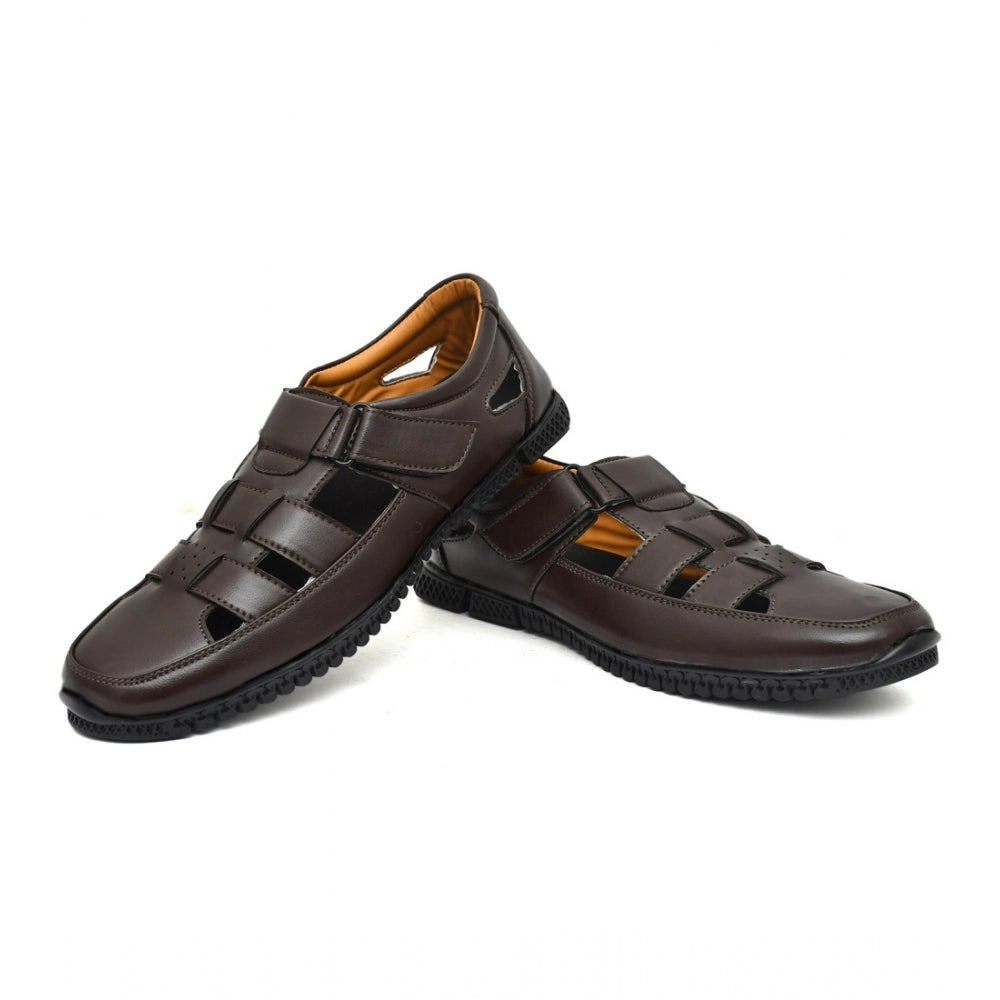 Generic Men's Leather Solid Roman Sandel (Brown)