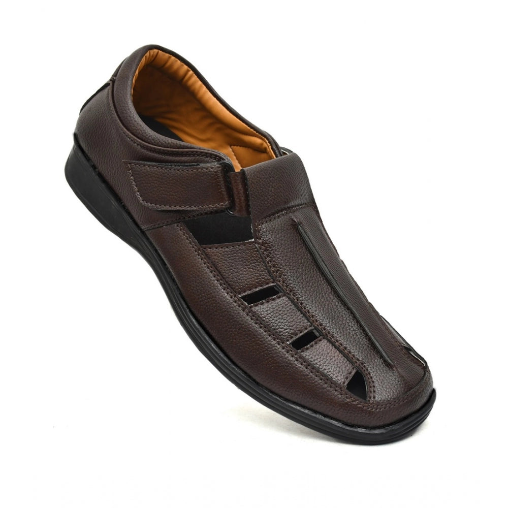 Generic Men's Leather Solid Roman Sandel (Brown)