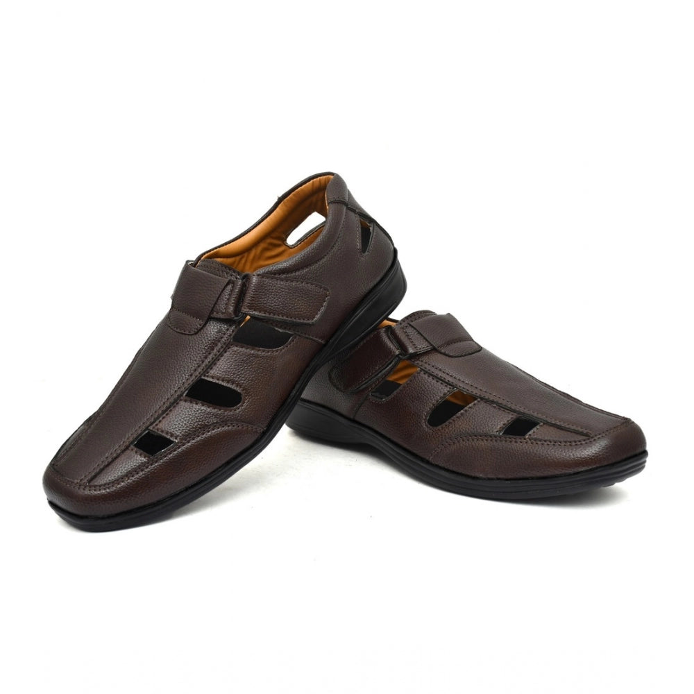 Generic Men's Leather Solid Roman Sandel (Brown)