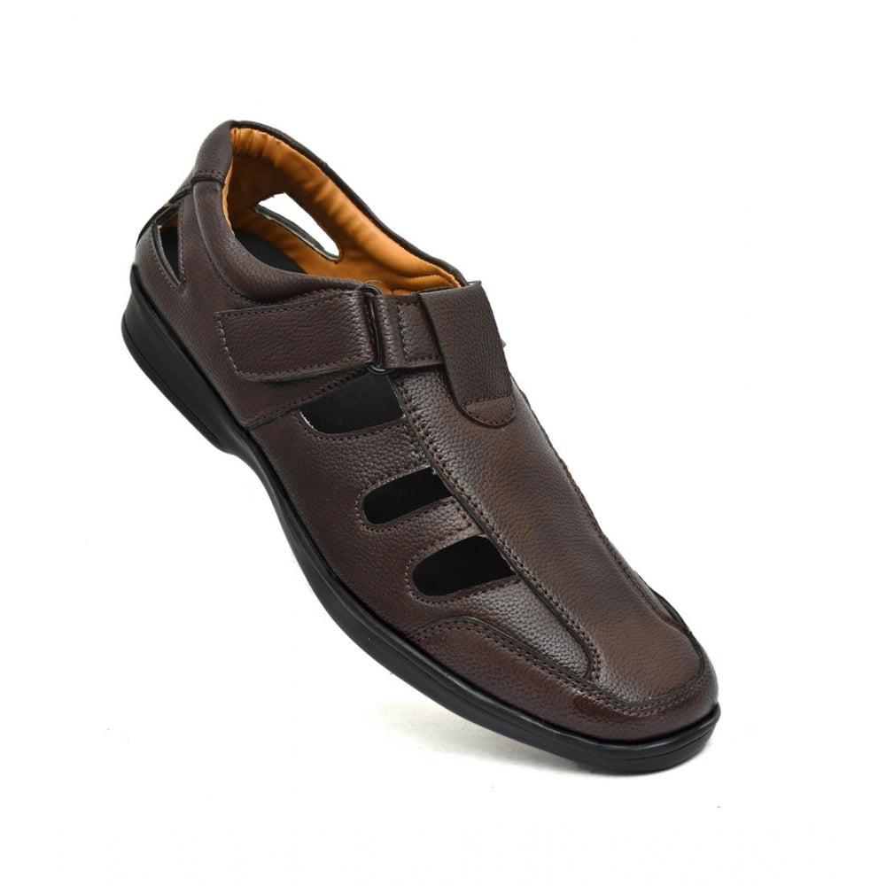 Generic Men's Leather Solid Roman Sandel (Brown)