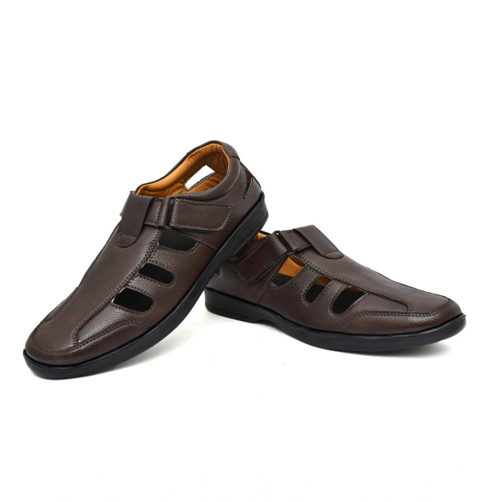 Generic Men's Leather Solid Roman Sandel (Brown)