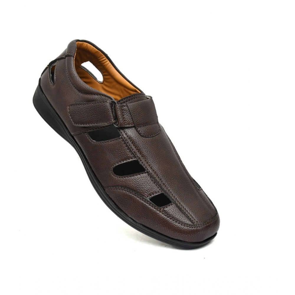 Generic Men's Leather Solid Roman Sandel (Brown)