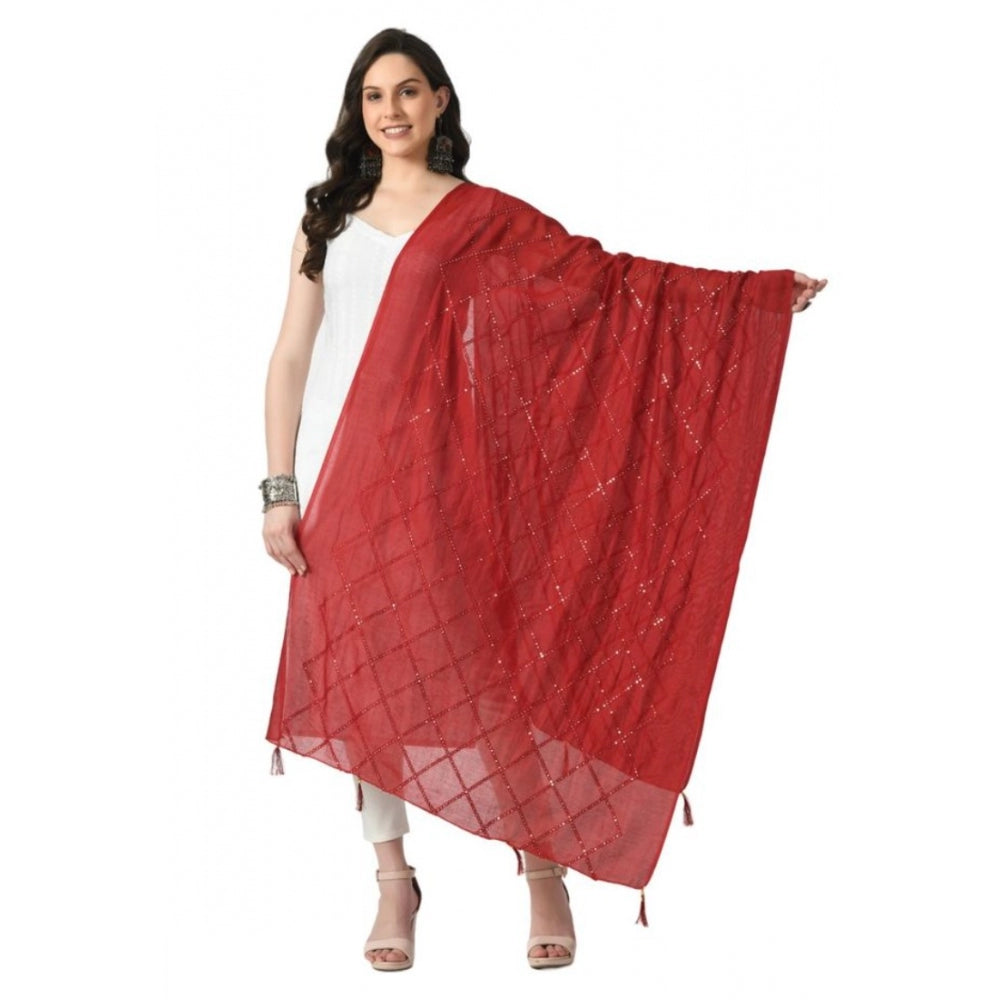 Generic Women's Chanderi Self Degine Dupatta (Maroon, Length: Free Size)