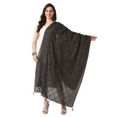 Generic Women's Chanderi Self Degine Dupatta (Dark Browm, Length: Free Size)