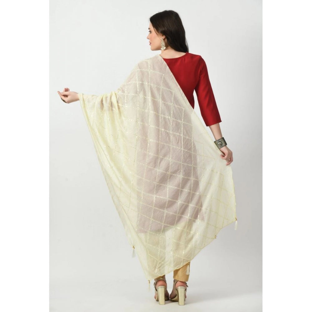 Generic Women's Chanderi Self Degine Dupatta (Off White, Length: Free Size)