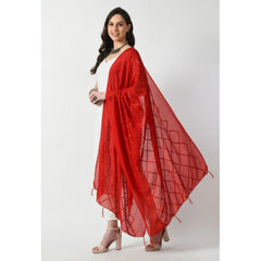 Generic Women's Chanderi Self Degine Dupatta (Red, Length: Free Size)