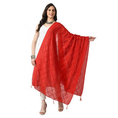 Generic Women's Chanderi Self Degine Dupatta (Red, Length: Free Size)