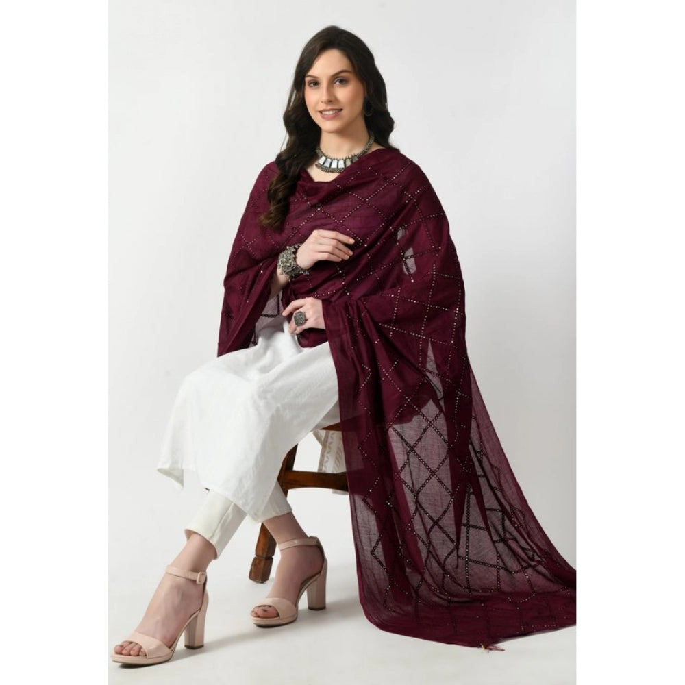 Generic Women's Chanderi Self Degine Dupatta (Wine, Length: Free Size)