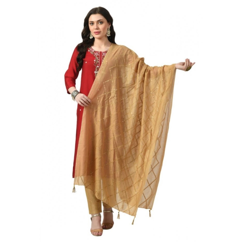 Generic Women's Chanderi Self Degine Dupatta (Gold, Length: Free Size)