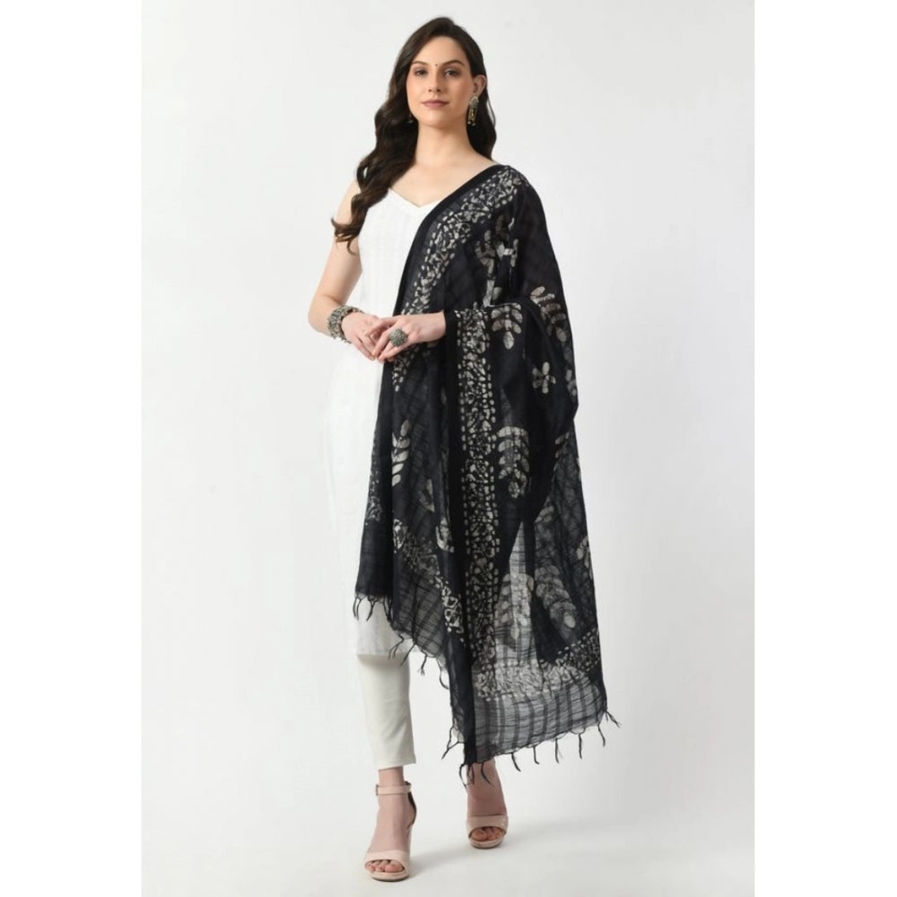 Generic Women's Cotton Printed Dupatta (Black, Length: Free Size)