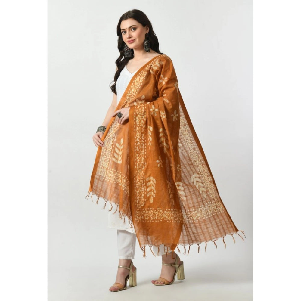 Generic Women's Cotton Printed Dupatta (Rust, Length: Free Size)