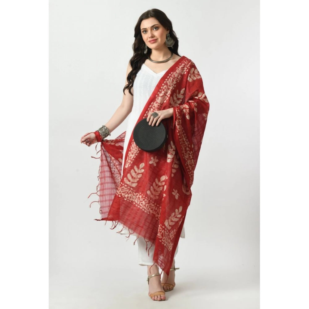 Generic Women's Cotton Printed Dupatta (Red, Length: Free Size)