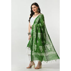 Generic Women's Cotton Printed Dupatta (Green, Length: Free Size)