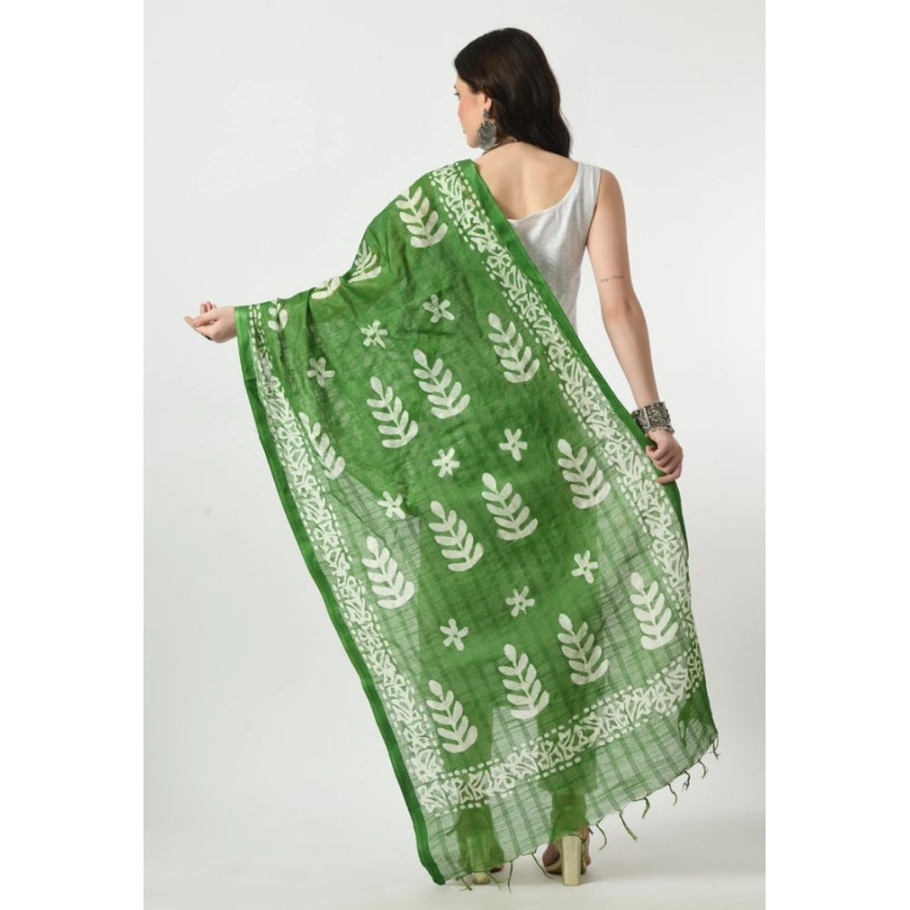 Generic Women's Cotton Printed Dupatta (Green, Length: Free Size)