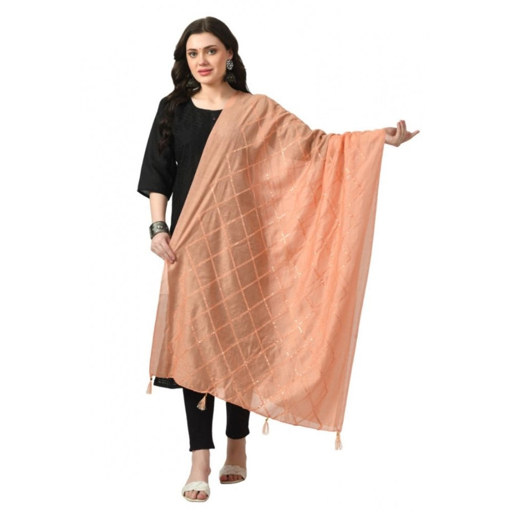 Generic Women's Chanderi Self Degine Dupatta (Peach, Length: Free Size)