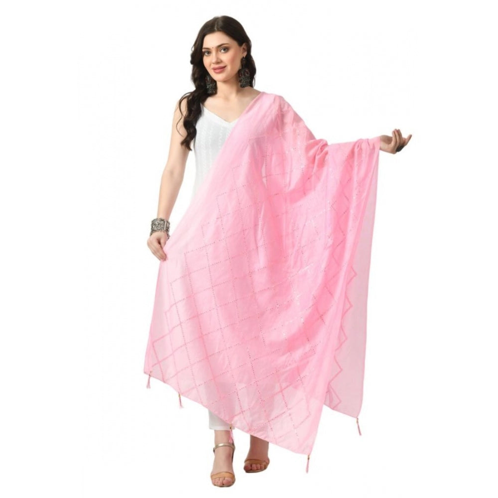 Generic Women's Chanderi Self Degine Dupatta (Pink, Length: Free Size)