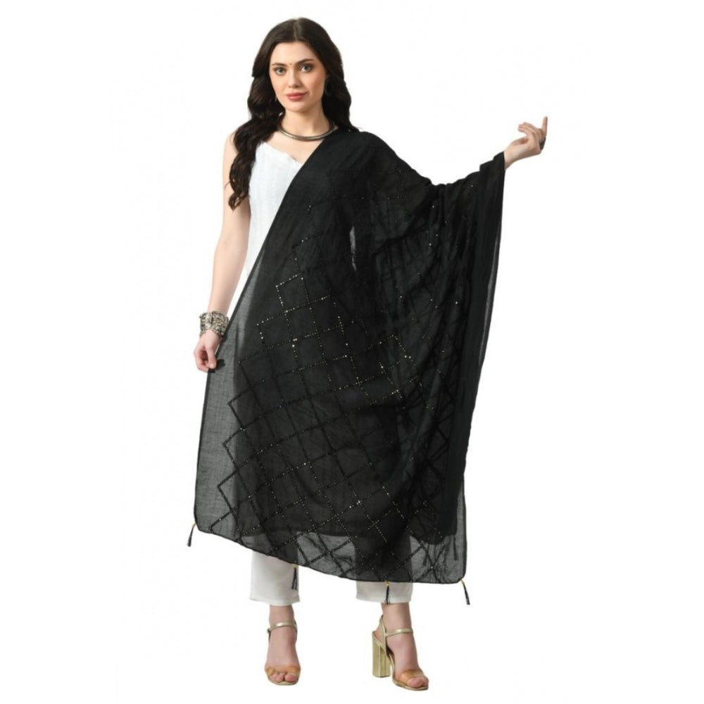 Generic Women's Chanderi Self Degine Dupatta (Black, Length: Free Size)