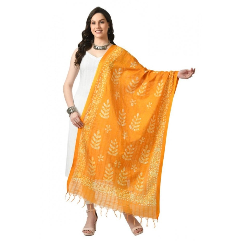 Generic Women's Cotton Printed Dupatta (Yellow, Length: Free Size)