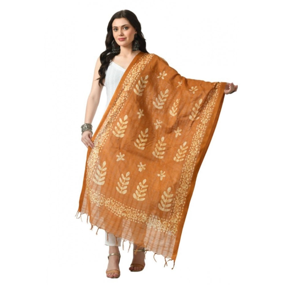 Generic Women's Cotton Printed Dupatta (Rust, Length: Free Size)