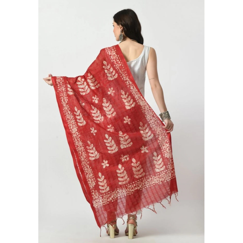 Generic Women's Cotton Printed Dupatta (Red, Length: Free Size)