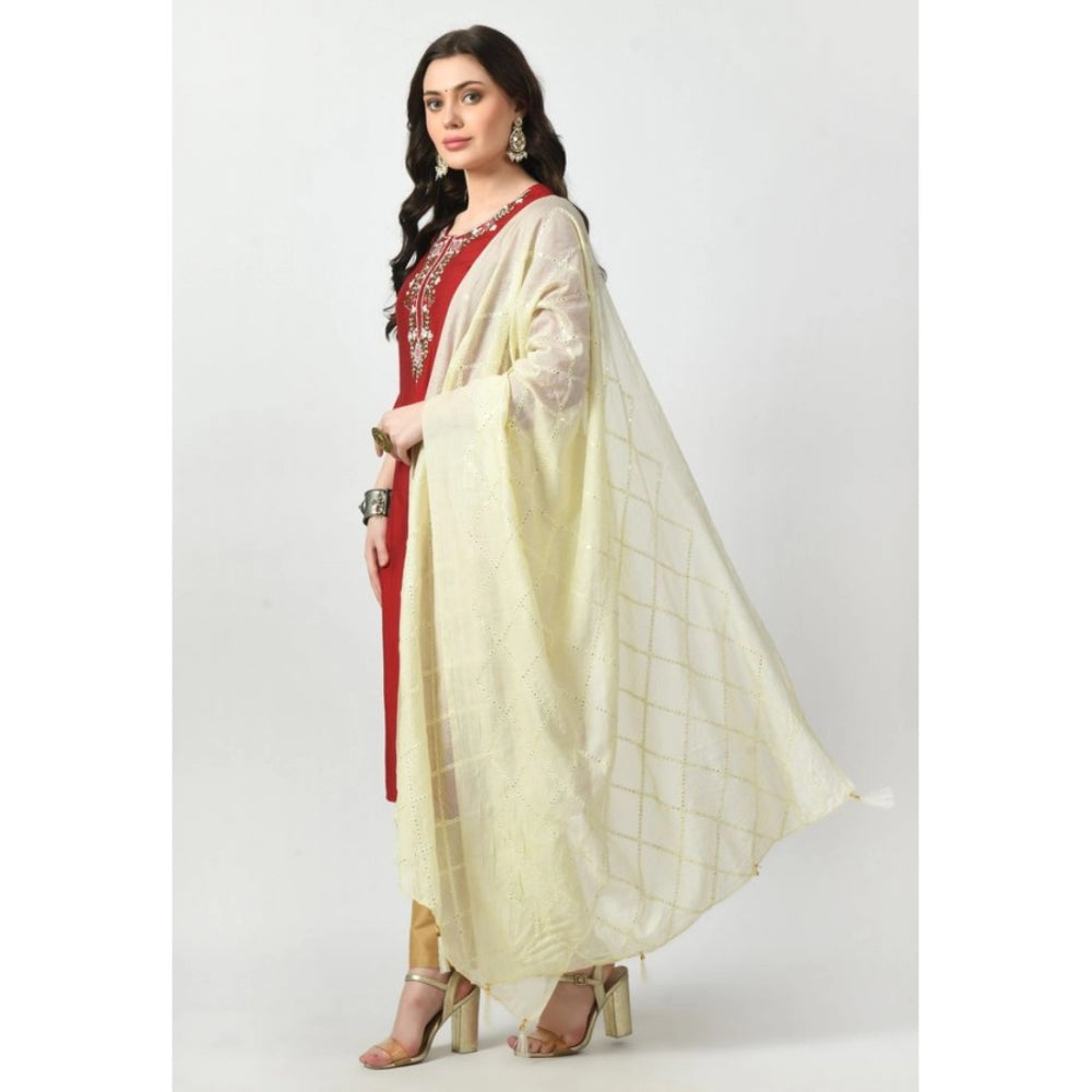 Generic Women's Chanderi Self Degine Dupatta (Off White, Length: Free Size)