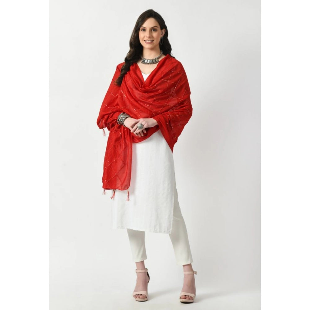 Generic Women's Chanderi Self Degine Dupatta (Red, Length: Free Size)