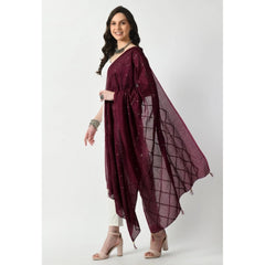 Generic Women's Chanderi Self Degine Dupatta (Wine, Length: Free Size)