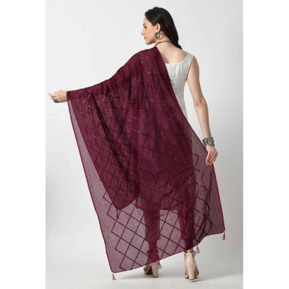 Generic Women's Chanderi Self Degine Dupatta (Wine, Length: Free Size)